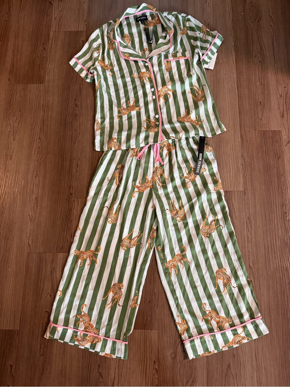 NWT Room Service Cheetah Stripe 2-Piece Pajama Set XS Nordstrom